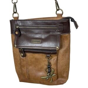 Chala Gemini Crossbody - Brown With Dragonfly Keychain  Charm